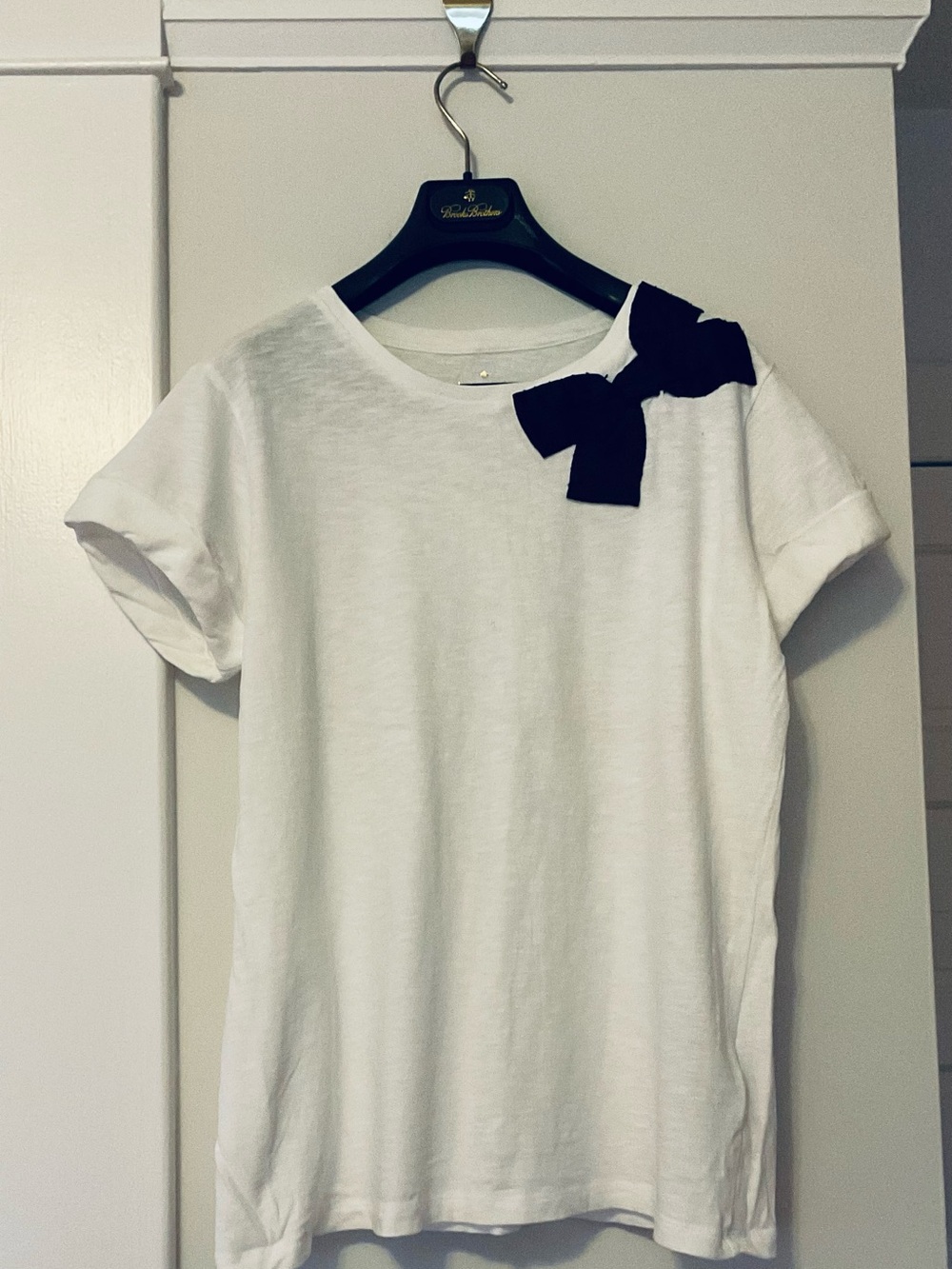 kate spade White Short-Sleeve Tee with Black Bow Shoulder Accent